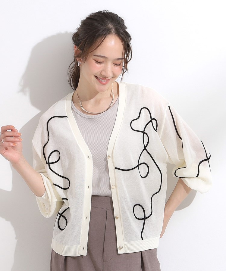 シューラルー/ドレスキップ(SHOO・LA・RUE/DRESKIP)の刺繍デザインシアーニットカーディガン1
