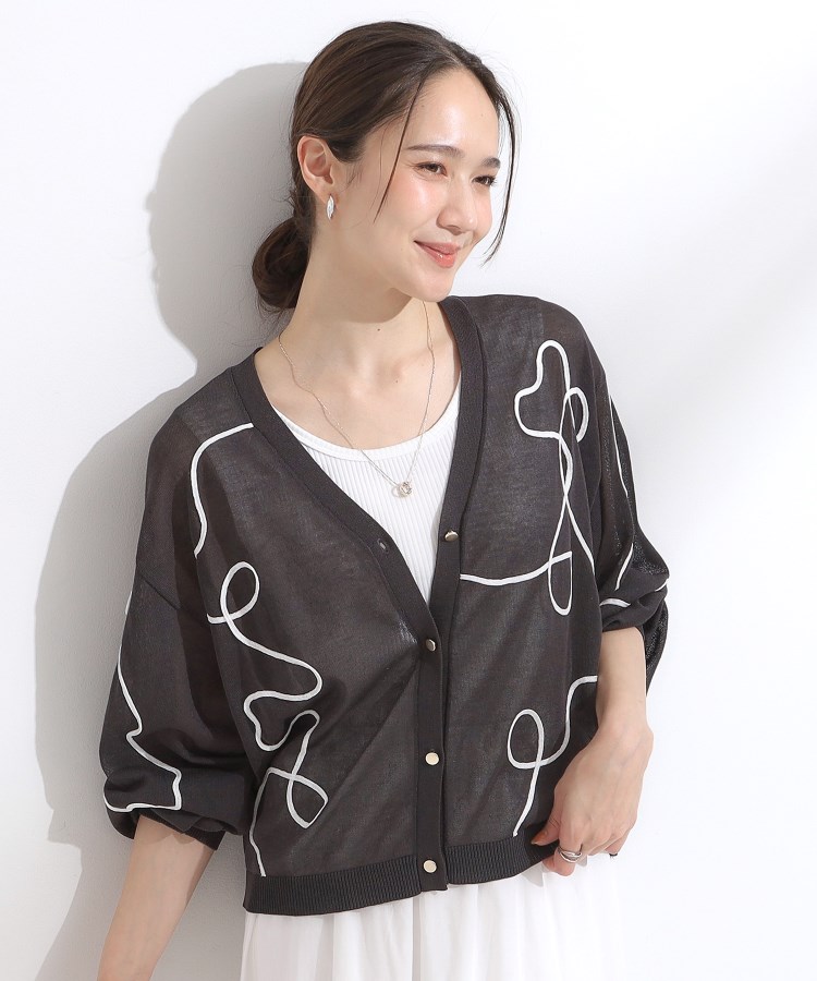 シューラルー/ドレスキップ(SHOO・LA・RUE/DRESKIP)の刺繍デザインシアーニットカーディガン5