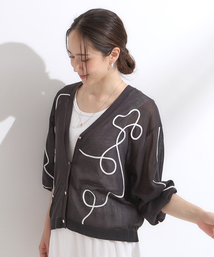シューラルー/ドレスキップ(SHOO・LA・RUE/DRESKIP)の刺繍デザインシアーニットカーディガン6
