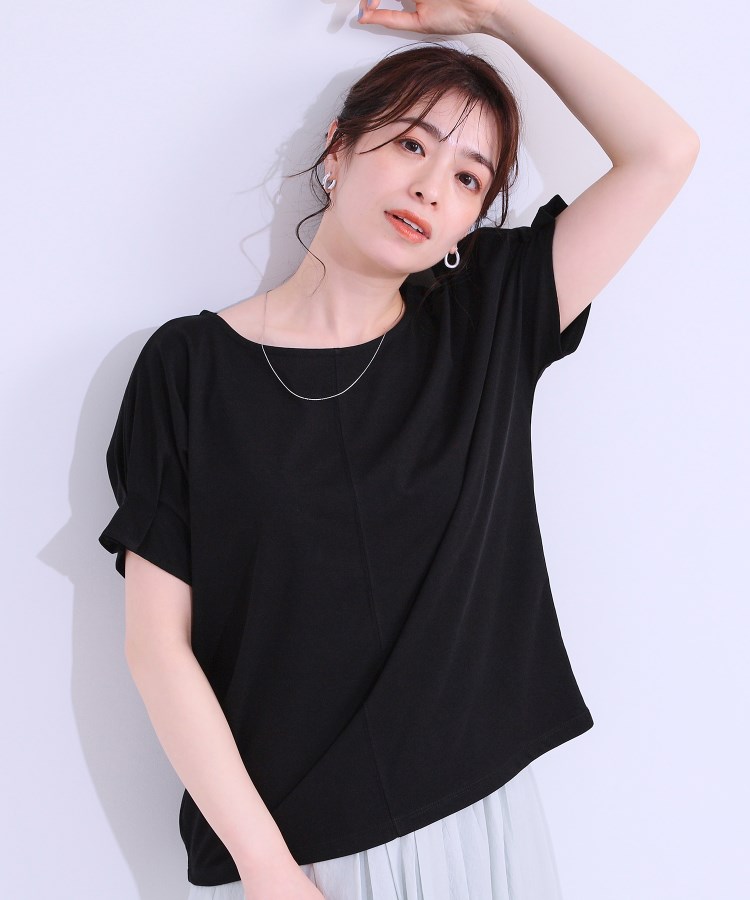 シューラルー/ドレスキップ(SHOO・LA・RUE/DRESKIP)の【S-LL/ひんやり/UV/プチプラ】お袖タックが好印象 デザインTシャツ ブラック(019)