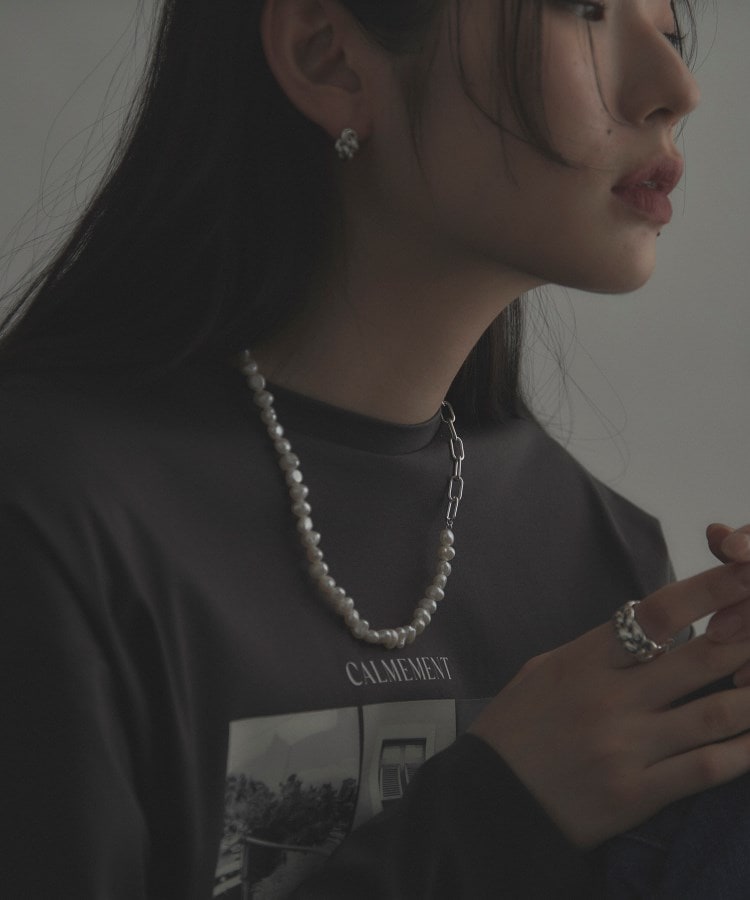 シルバー バロックパール チェーンミックス ネックレス シルバー バロックパール チェーンミックス ネックレス