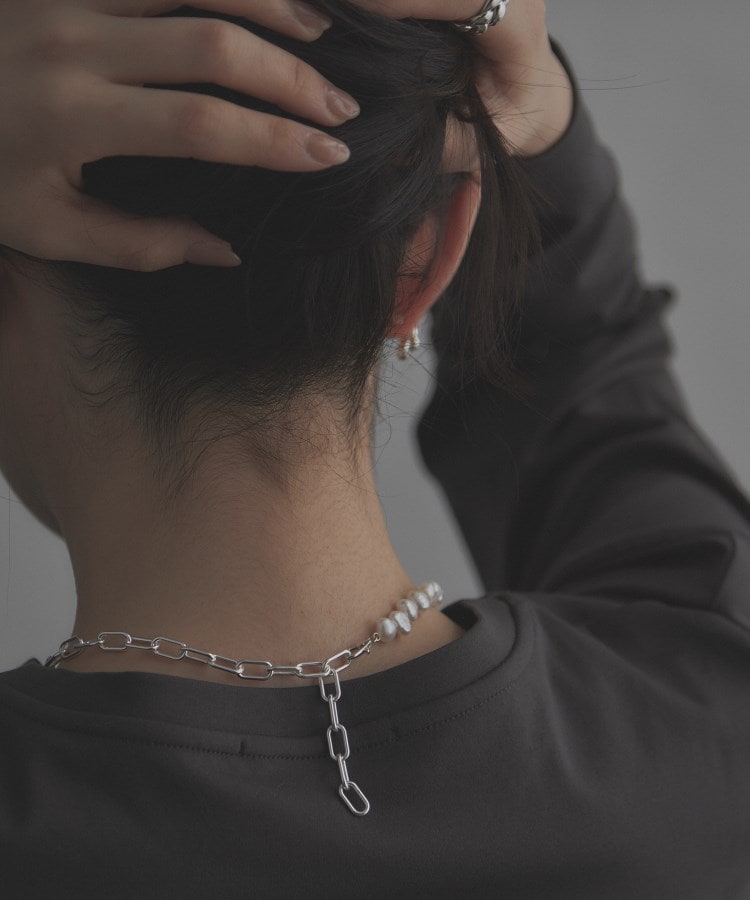 シルバー バロックパール チェーンミックス ネックレス シルバー バロックパール チェーンミックス ネックレス