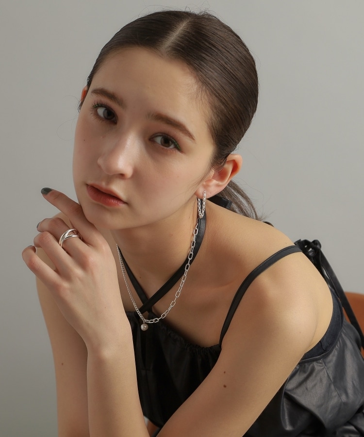 シルバー ドームチェーン フープピアス(ピアス) | COCOSHNIK シルバー ドームチェーン フープピアス(ピアス) | COCOSHNIK