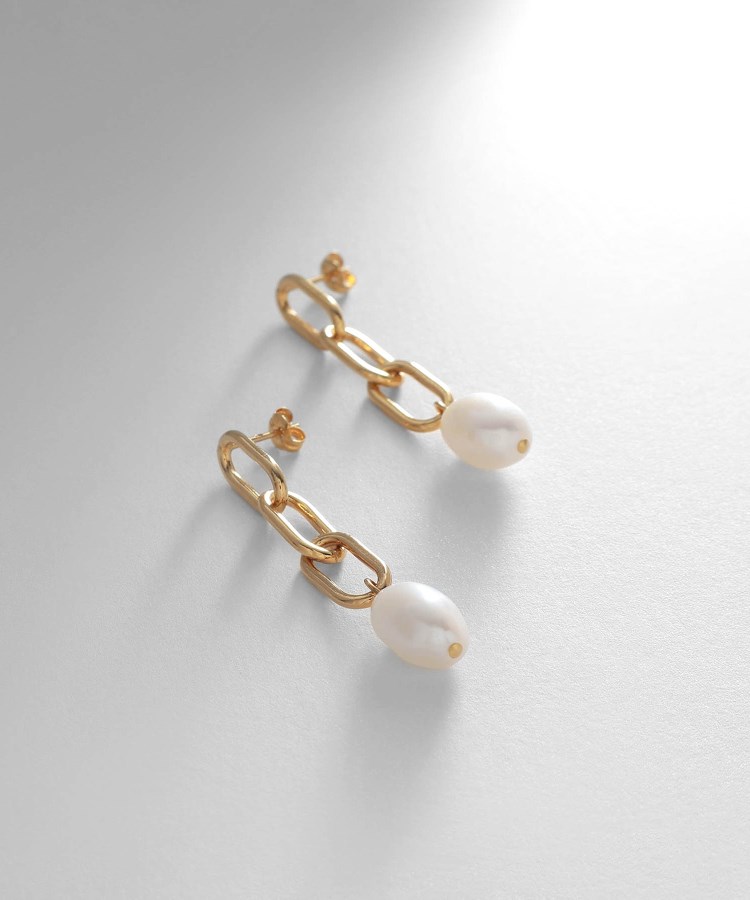 【WEB限定】バロックパール チェーンリンク ロングピアス