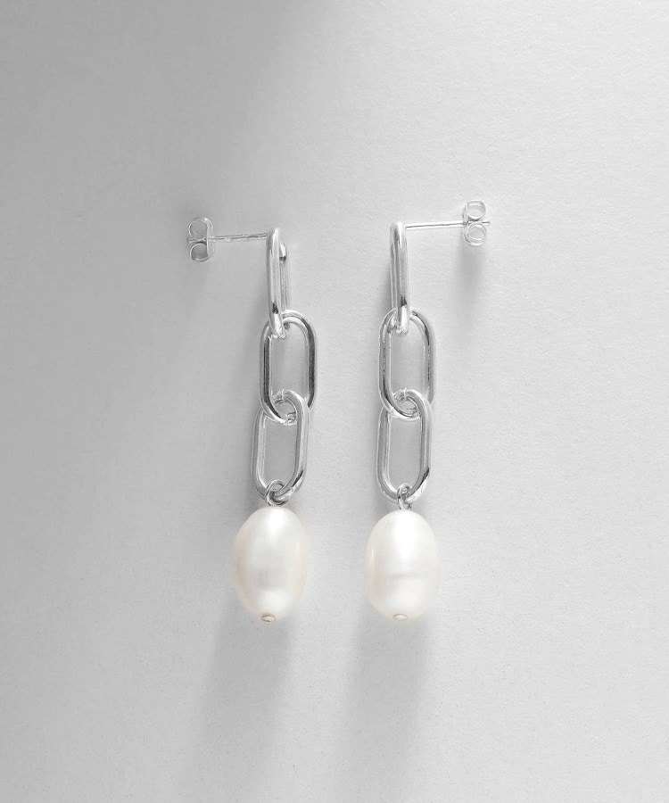 シルバー バロックパール チェーンリンク ロングピアス(ピアス シルバー バロックパール チェーンリンク ロングピアス(ピアス