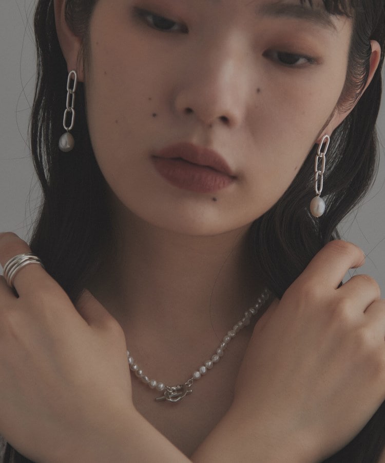 シルバー バロックパール チェーンリンク ロングピアス(ピアス シルバー バロックパール チェーンリンク ロングピアス(ピアス