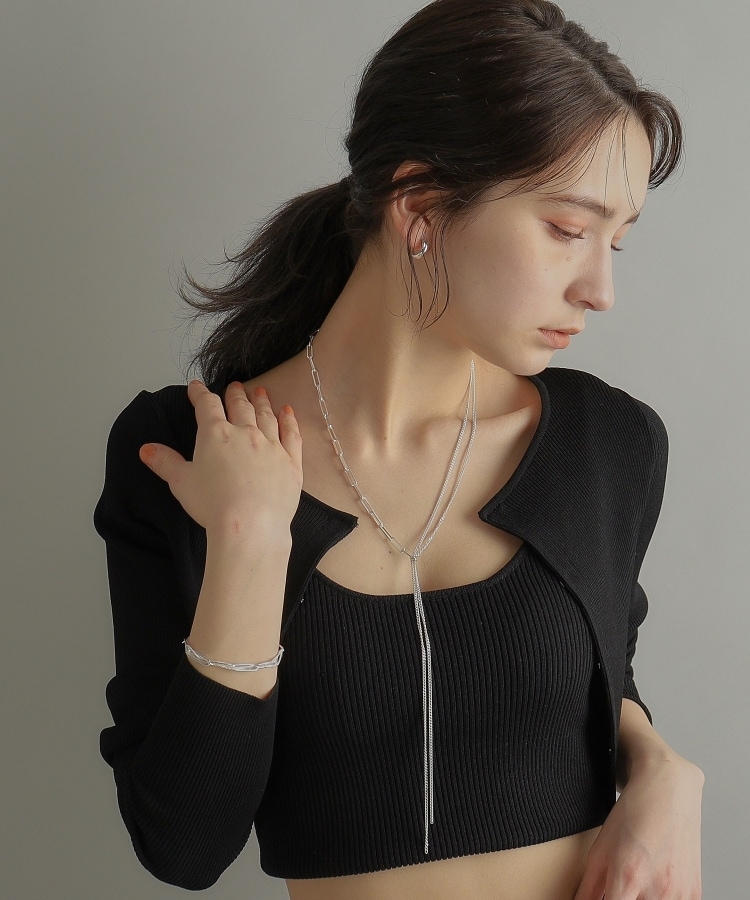 ココシュニック オンキッチュ(COCOSHNIK ONKITSCH)のシルバー ミックスチェーン フラット カーブドレープY ネックレス16