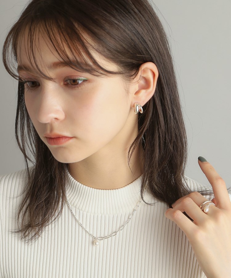 ココシュニック オンキッチュ(COCOSHNIK ONKITSCH)のシルバー ミックスチェーン ケーブル・カーブ パールネックレス8