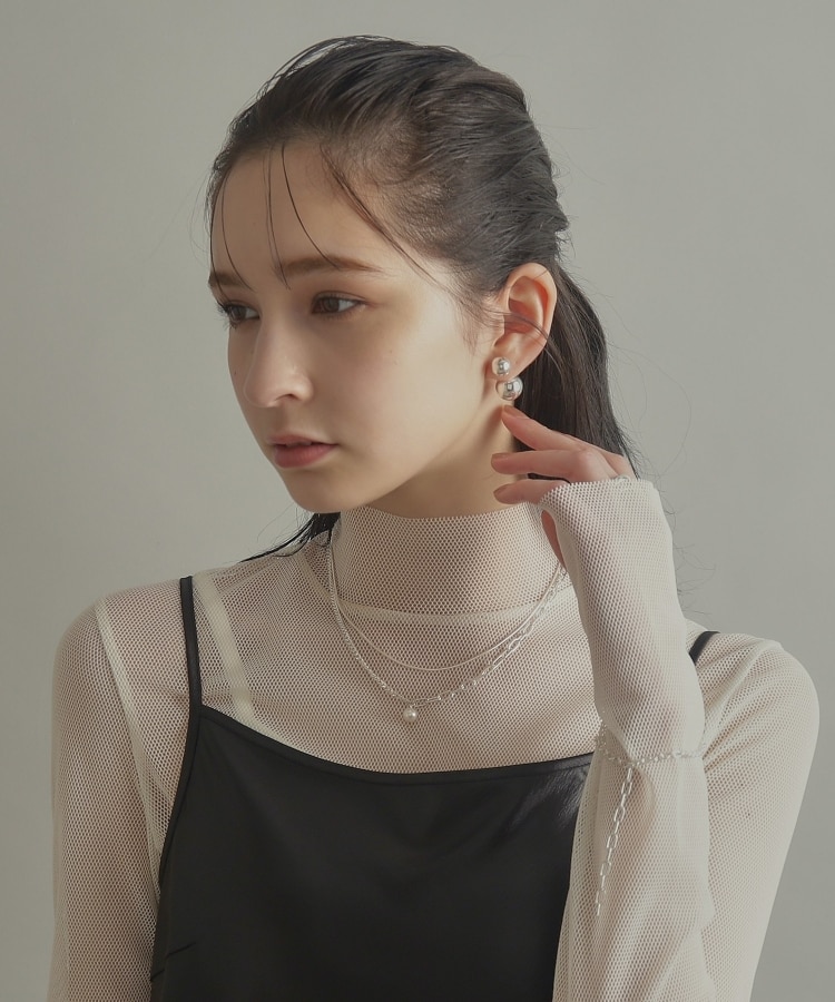 ココシュニック オンキッチュ(COCOSHNIK ONKITSCH)のシルバー ミックスチェーン ケーブル・カーブ パールネックレス11