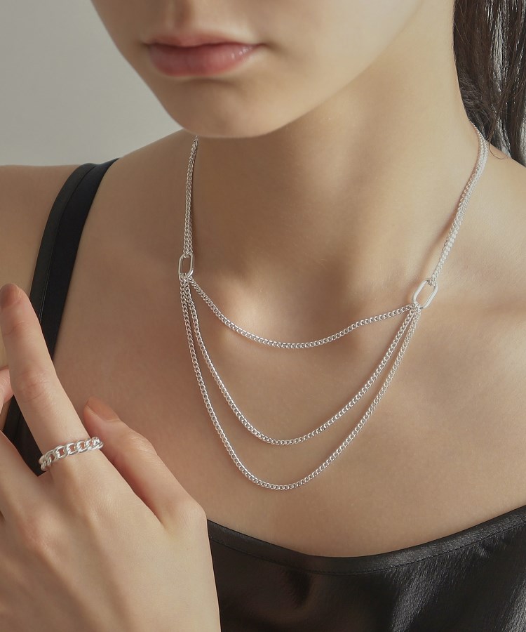 シルバー カーブチェーン ビブネックレス(ネックレス シルバー カーブチェーン ビブネックレス(ネックレス