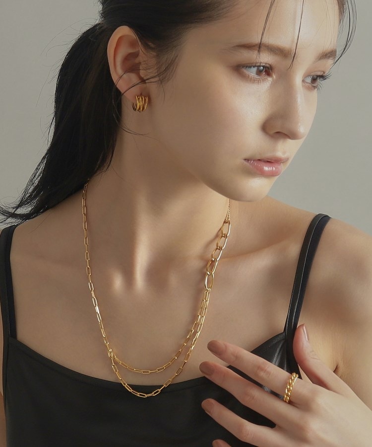 ココシュニック オンキッチュ(COCOSHNIK ONKITSCH)のシルバー ミックスチェーン アシンメトリードレープネックレス GP10