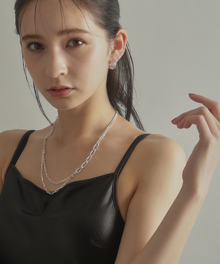 ココシュニック オンキッチュ(COCOSHNIK ONKITSCH)のシルバー ミックスチェーン アシンメトリードレープネックレス10