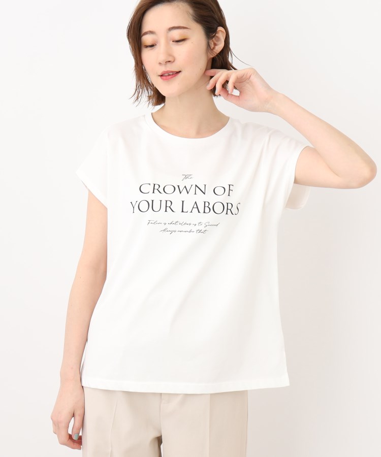 グローブ(grove)の夏に大活躍！何枚持ってても嬉しい！大人のフレンチスリーブプリントTシャツ オフホワイト(003)