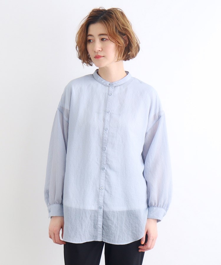 ストライプシアーシャツ×ロゴTシャツSET(トップス+インナー ストライプシアーシャツ×ロゴTシャツSET(トップス+インナー