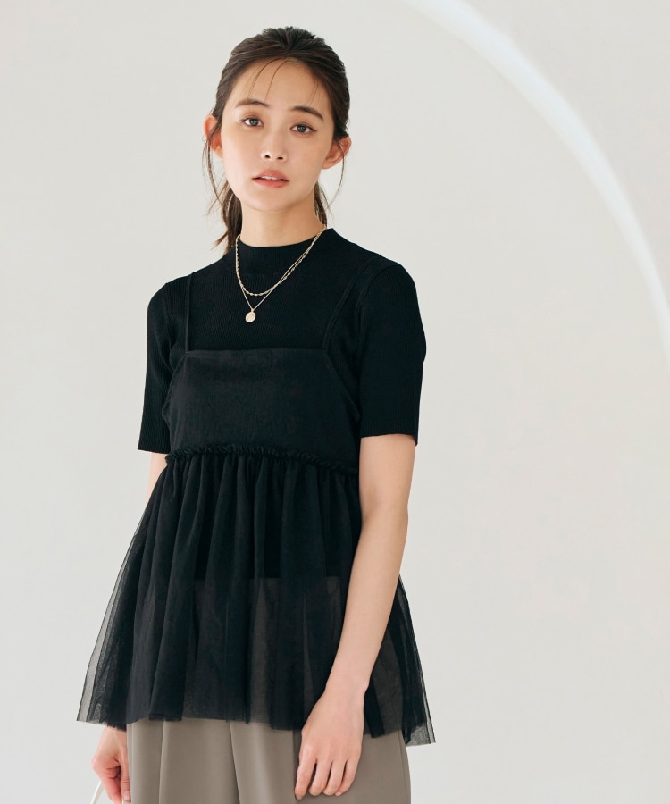 チュールキャミ×リブニットセット(トップス+インナーセット チュールキャミ×リブニットセット(トップス+インナーセット