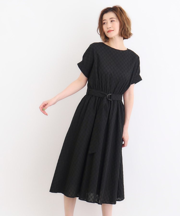 幾何小花刺繍レースベルト付きワンピース(マキシ・ロング 幾何小花刺繍レースベルト付きワンピース(マキシ・ロング