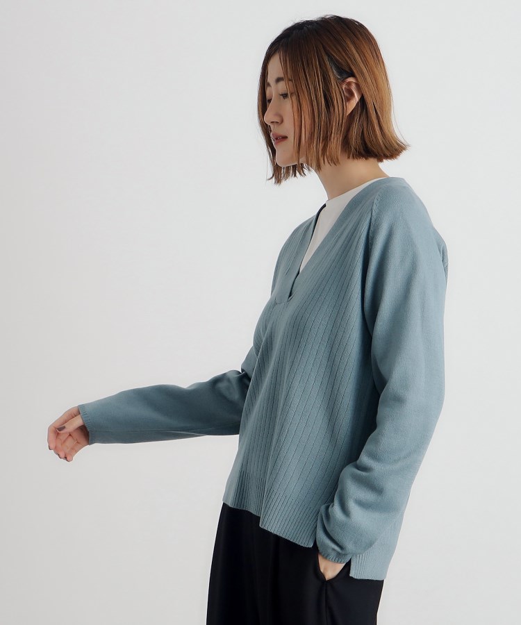 グローブ(grove)の【毛玉軽減／洗える】編地切替Vネックニット19