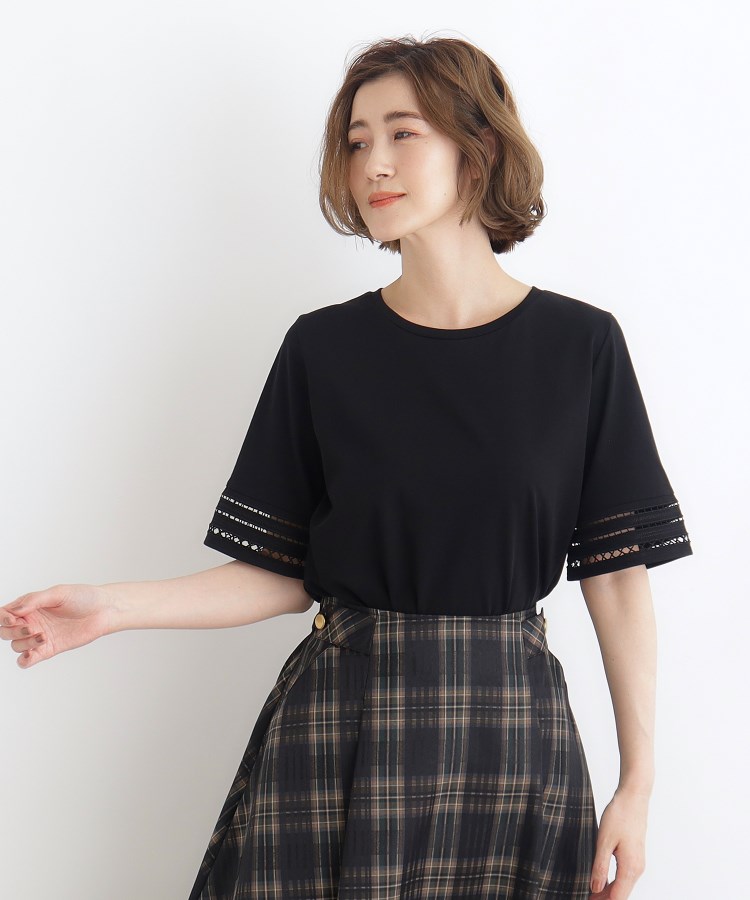 グローブ(grove)の【洗える・接触冷感・UV】袖刺繍デザインTシャツ ブラック(019)