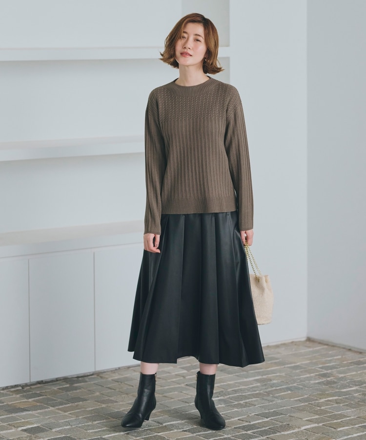 レザー調タックプリーツスカート(マキシ・ロングスカート レザー調タックプリーツスカート(マキシ・ロングスカート