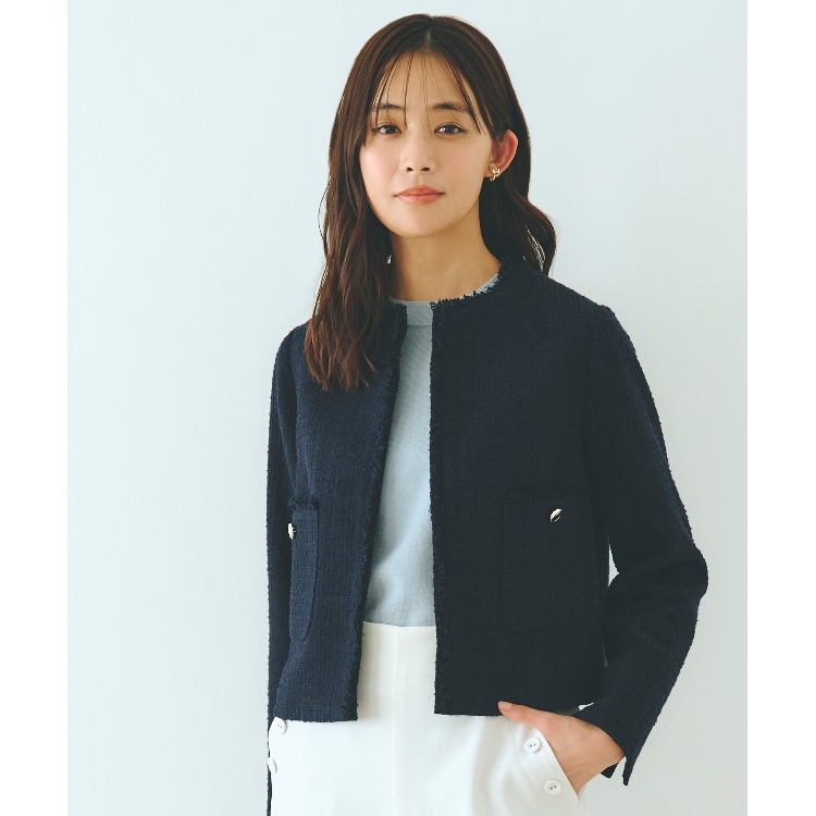 グローブ(grove)の【雑誌掲載】ツイードコンパクトジャケット ノーカラージャケット