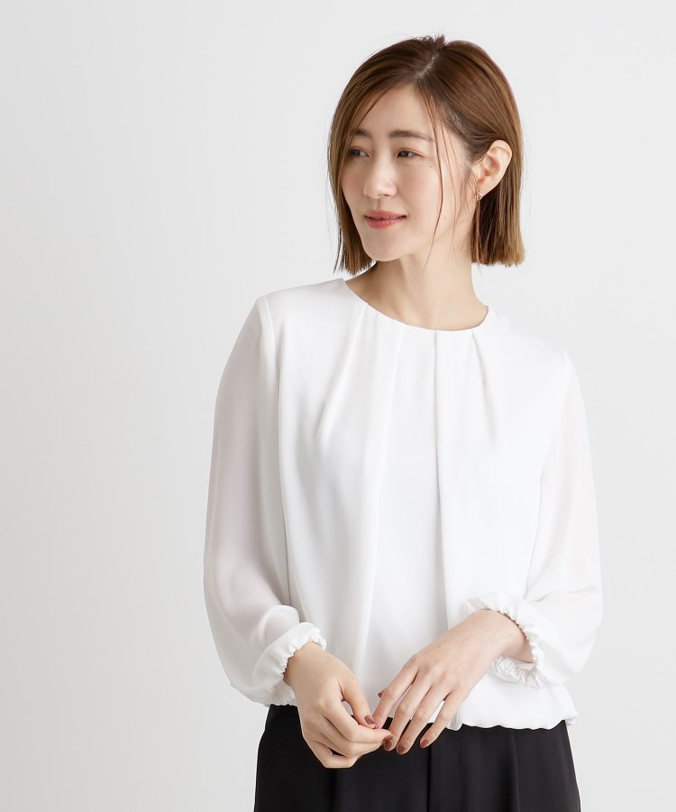 グローブ(grove)のシフォンジョーゼットタックブラウス3
