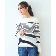 グローブ(grove)の総針袖口金ボタンニットロンT オフ×ネイビー(304)