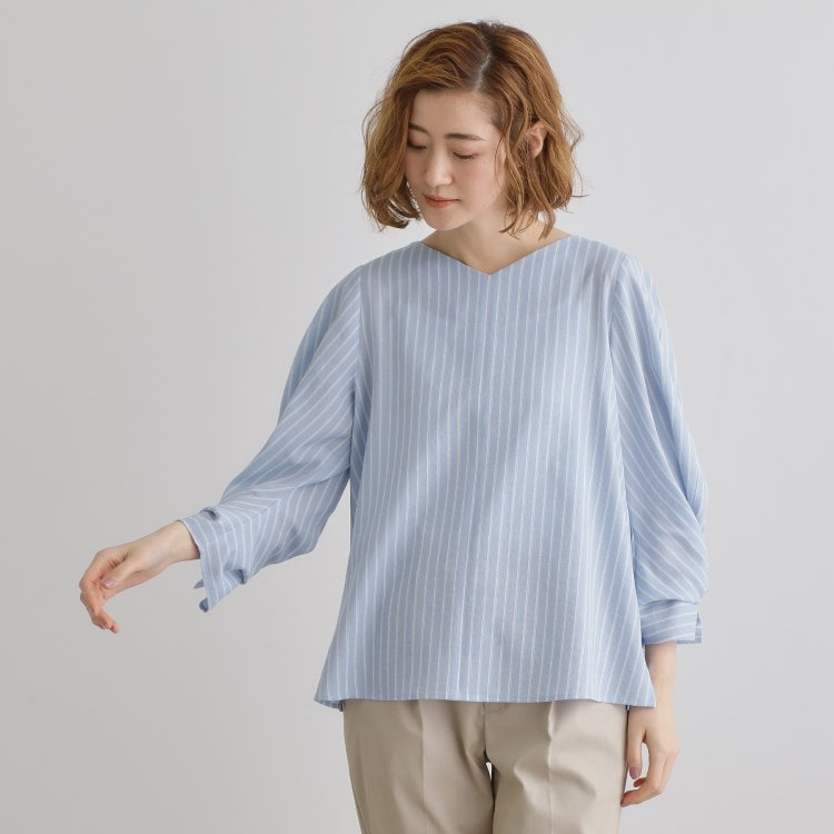 グローブ(grove)の【毎日着たい】麻調メッシュ袖コンシャスブラウス シャツ・ブラウス