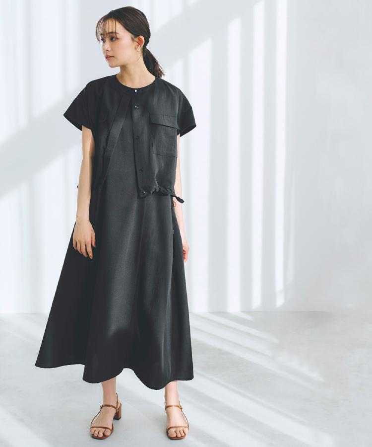 グローブ(grove)の【品よく着こなす、大人のワークスタイル】ワークジャケット×ワンピースセット ブラック(019)