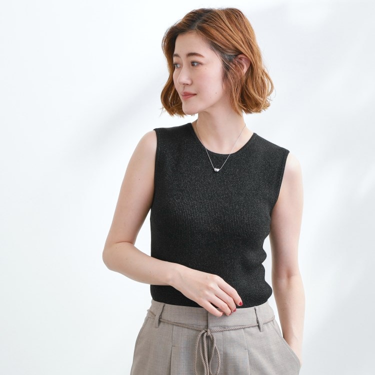 グローブ(grove)のさりげないラメで毎日のコーデにアクセントを リブラメニットタンク タンクトップ・キャミソール