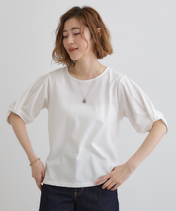 接触冷感・UVカットetc】レース切替え袖ねじりプルオーバー 接触冷感・UVカットetc】レース切替え袖ねじりプルオーバー