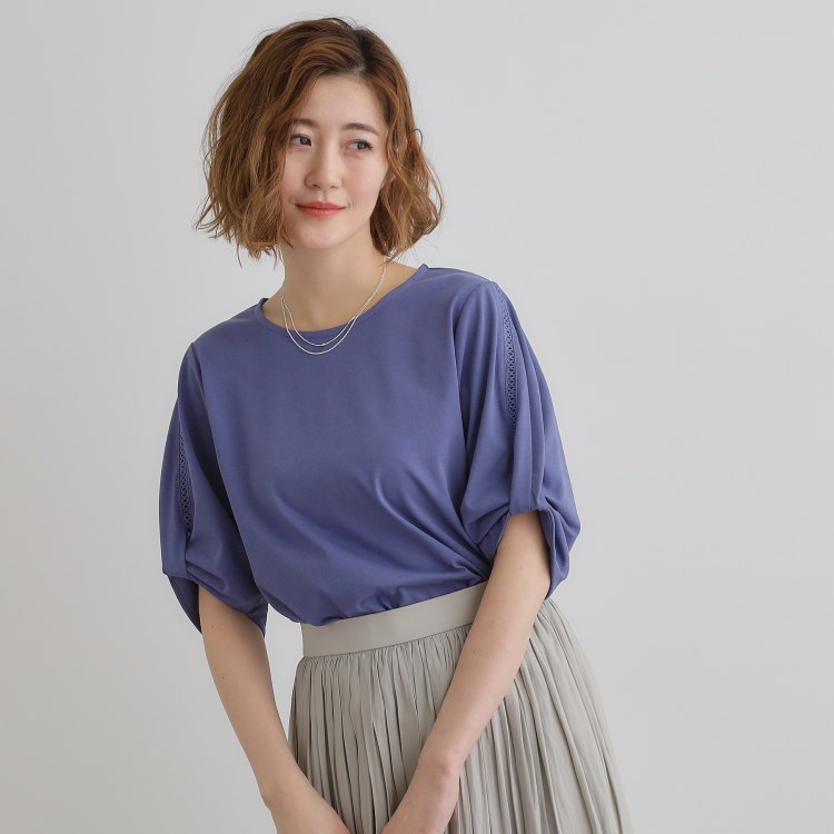 グローブ(grove)の【接触冷感・UVカットetc】レース切替え袖ねじりプルオーバー カットソー