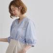 グローブ(grove)の【夏に嬉しい機能付き】ランタンスリーブシャツブラウス ブルーストライプ(391)