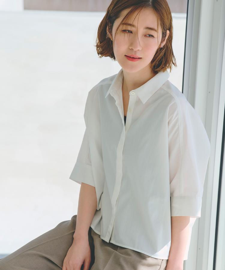 ファッションアイテム人気ランキング 夏に嬉しい機能付き】ドルマンクロップドシャツ（シャツ シャツ+ブラウス(長袖+七分)