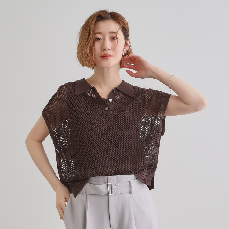 グローブ(grove)の取り入れるだけで旬顔 メッシュ編みポロニット ニット/セーター