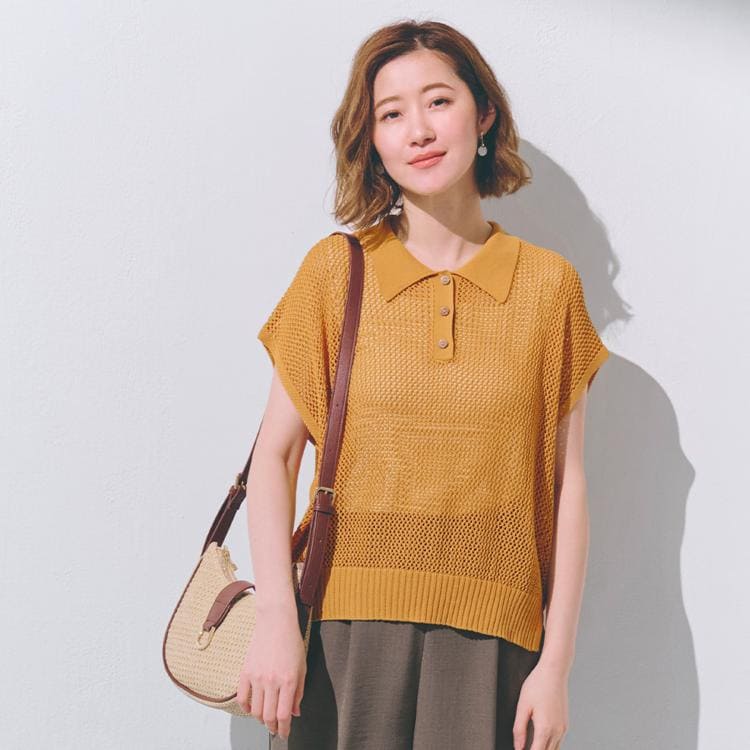 グローブ(grove)の取り入れるだけで旬顔 メッシュ編みポロニット ニット/セーター