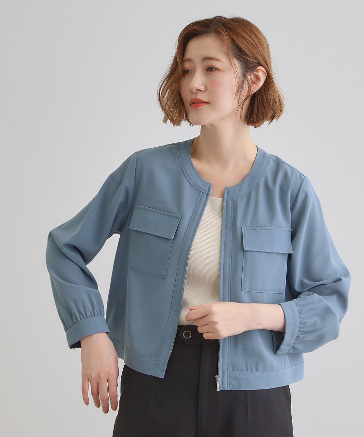 グローブ(grove)の麻調ノーカラーシアーブルゾン9