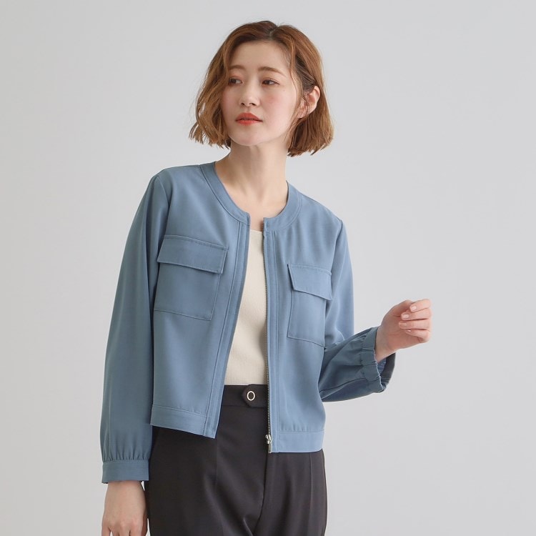 グローブ(grove)の麻調ノーカラーシアーブルゾン