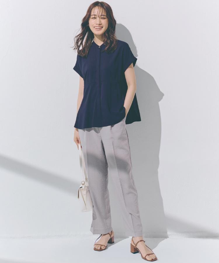 グローブ(grove)の【洗える・シワになりにくい】麻調センタープレスワイドパンツ4
