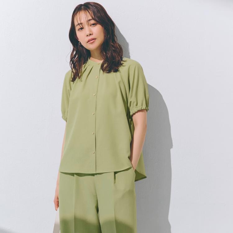 グローブ(grove)の【洗える・シワになりにくい】麻調スリーブドロストブラウス シャツ・ブラウス