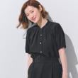 グローブ(grove)の【洗える・シワになりにくい】麻調スリーブドロストブラウス ブラック(019)