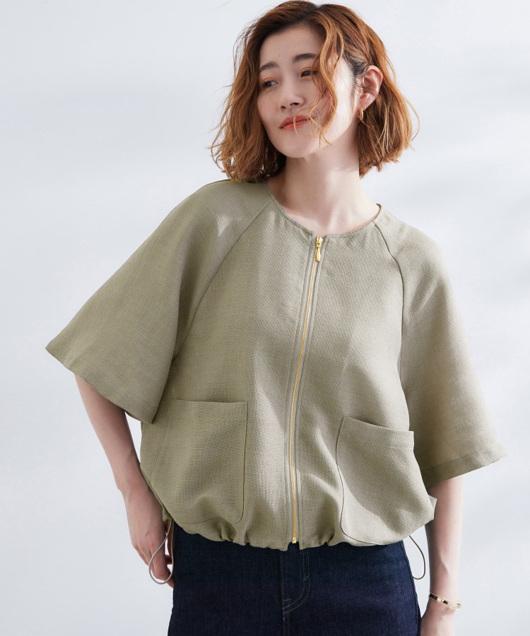 グローブ(grove)の透け感と立体感で魅せる、大人の夏のメッシュワイドスリーブジャケット カーキ(027)