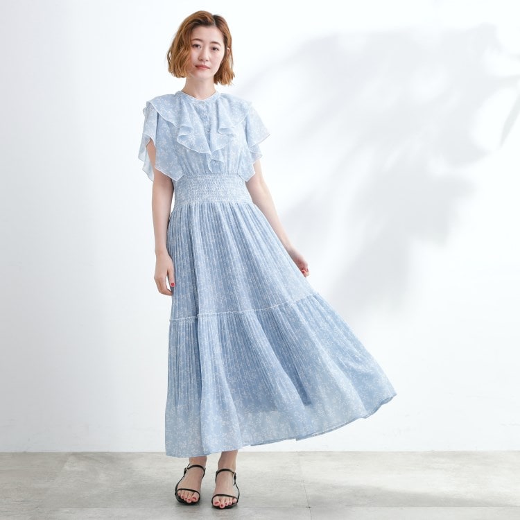 グローブ(grove)の夏の主役シフォンプリントプリーツワンピース マキシ・ロングワンピース