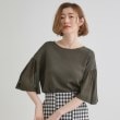 グローブ(grove)の【嬉しい機能付き】やわらかドライタッチシアーフレアスリーブニット カーキ(029)