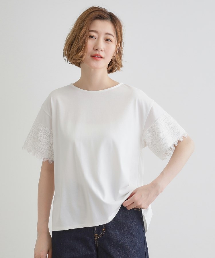 グローブ(grove)のレースプレーティングTシャツ オフホワイト(003)