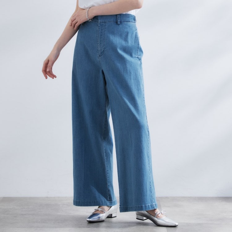 グローブ(grove)の【冷感】ストレッチデニムワイドパンツ デニムパンツ