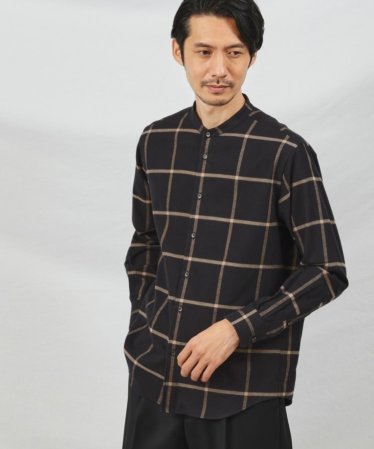 タケオキクチ(TAKEO KIKUCHI)のソフトタッチ ウインドウペン バンドカラーシャツ ネイビー(293)