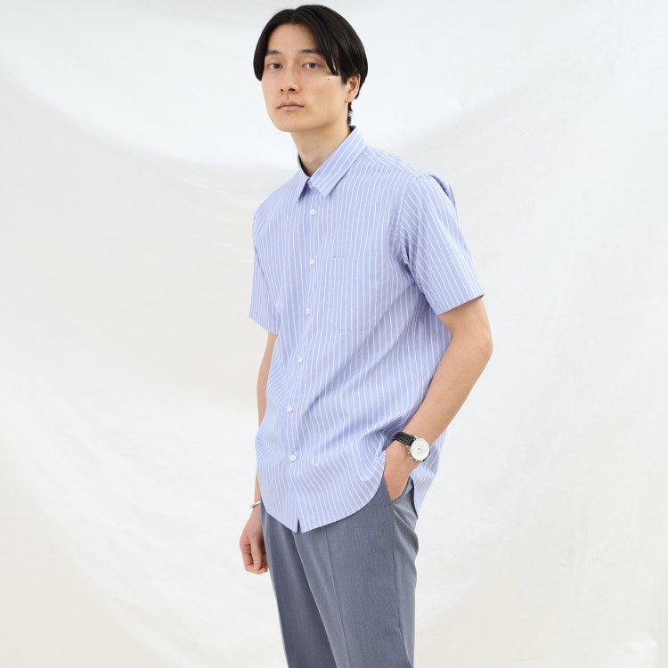 タケオキクチ(TAKEO KIKUCHI)のカラー ハケメ ストライプ 半袖シャツ ドレスシャツ
