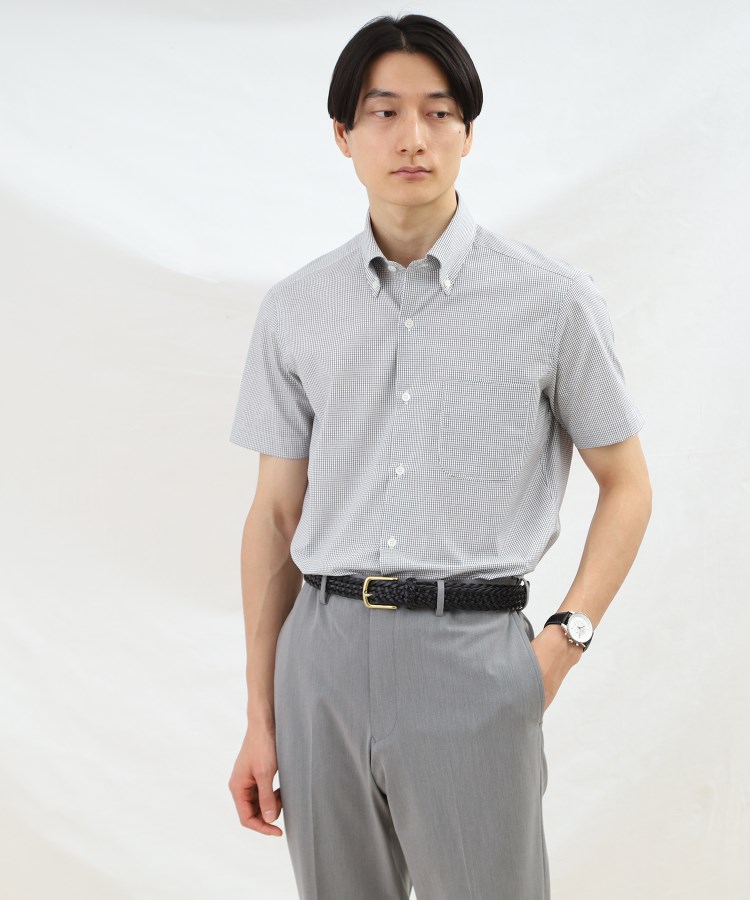 タケオキクチ(TAKEO KIKUCHI)のグラフチェック ボタンダウン 半袖シャツ ブラック(219)