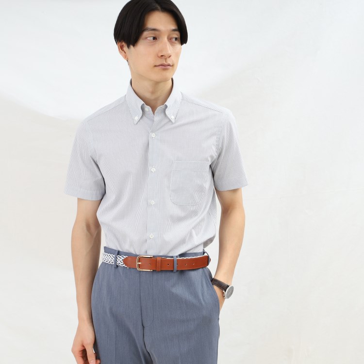 タケオキクチ(TAKEO KIKUCHI)のグラフチェック ボタンダウン 半袖シャツ ドレスシャツ
