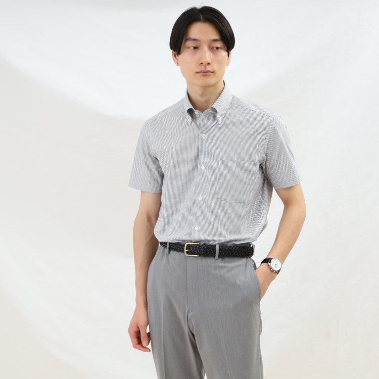 タケオキクチ(TAKEO KIKUCHI)のグラフチェック ボタンダウン 半袖シャツ ドレスシャツ